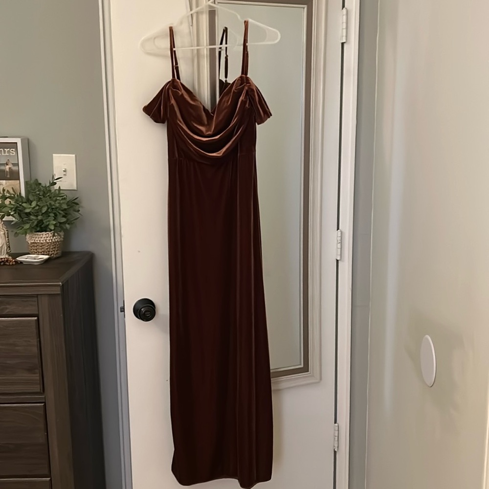 Rust color Revelry, velvet long dress.